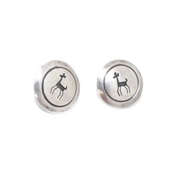 Handcrafted Sterling Silver Thunderbird Dangle Earrings By  Vintage Sterling Silver Native Deer Stamped Shield Dome Earrings